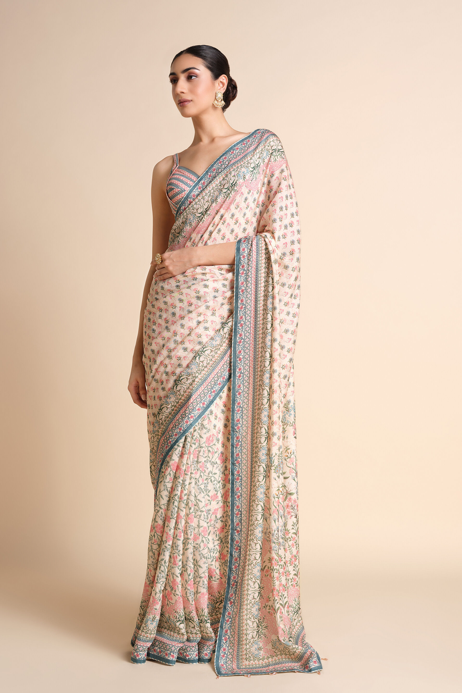 Desna Printed Silk Saree - Beige, Beige, image 5